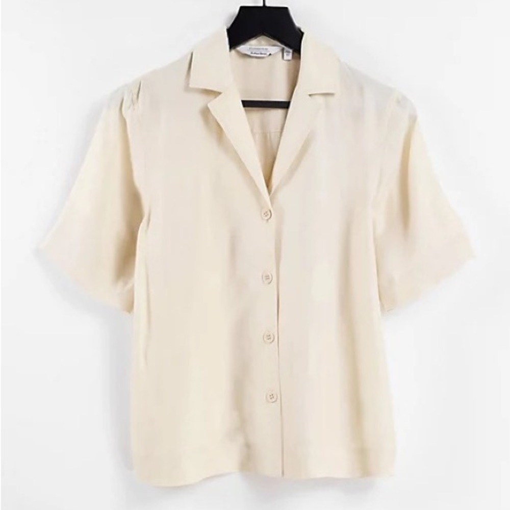 & Other Stories Super Soft Light Beige Cupro Camp Collar Button Down Shirt